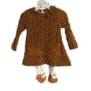 Rachel Zoe Baby Girls 2Piece Dress & Tights Outfit 0-3M Brown/White Cozy Set